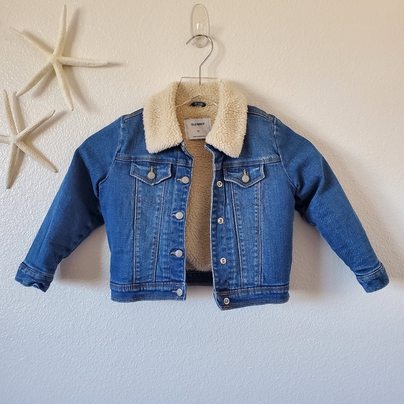 Old Navy Other - Old Navy Fur Lined Button Down Jean Denim Jacket Size 5T Blue Kids